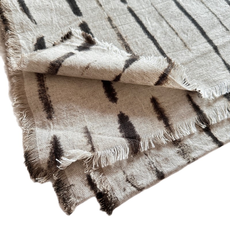 Brushstroke Fringed Linen Throw Blanket
