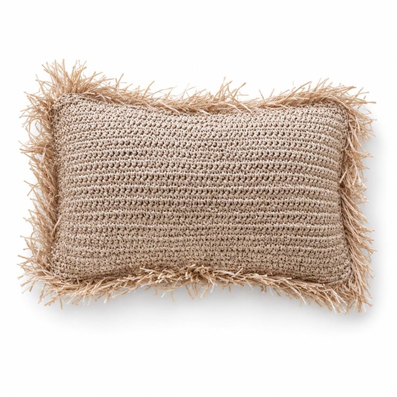 Handwoven Raffia Fringe Lumbar Cushion 