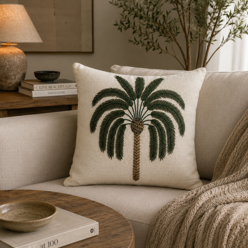 Palm Tree Embroidered Cushion 