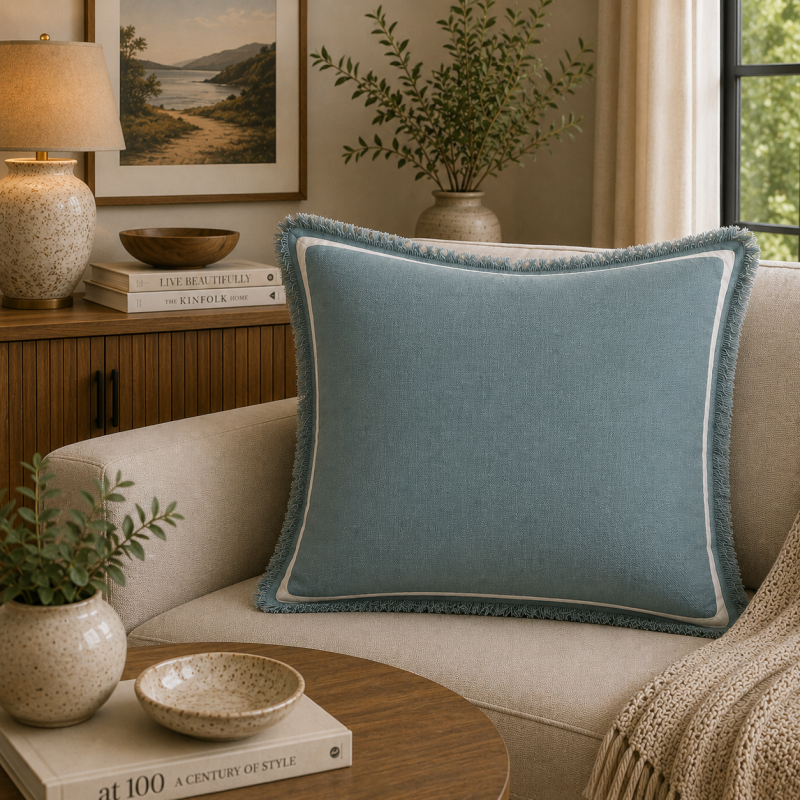 Seafoam Fringe Cushion 