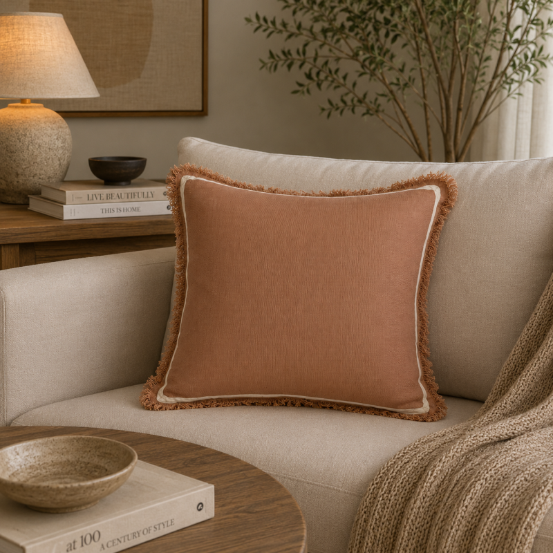 Terracotta Fringe Cushion 