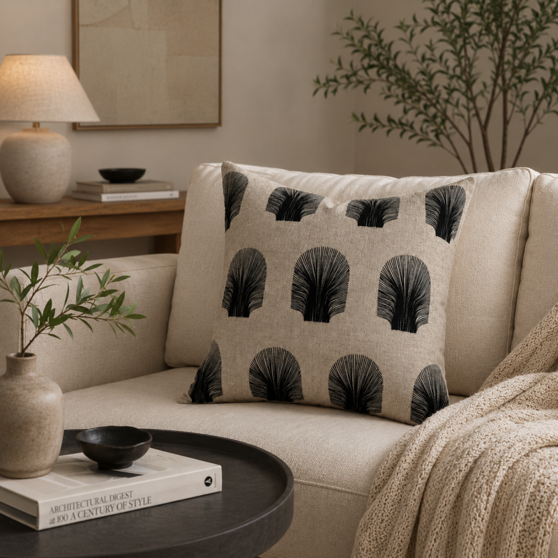 Abstract Black Embroidered Cushion 