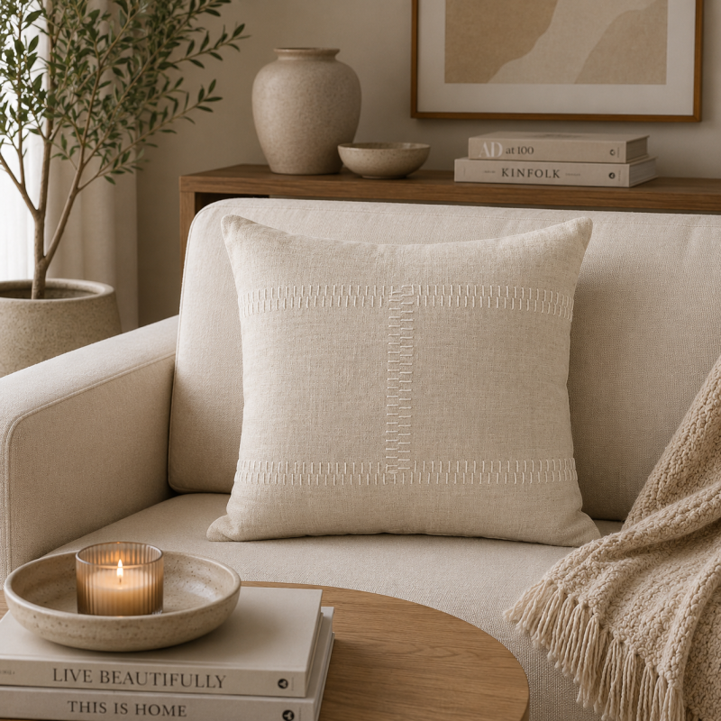 Hand-Stitched Natural Linen Cushion 