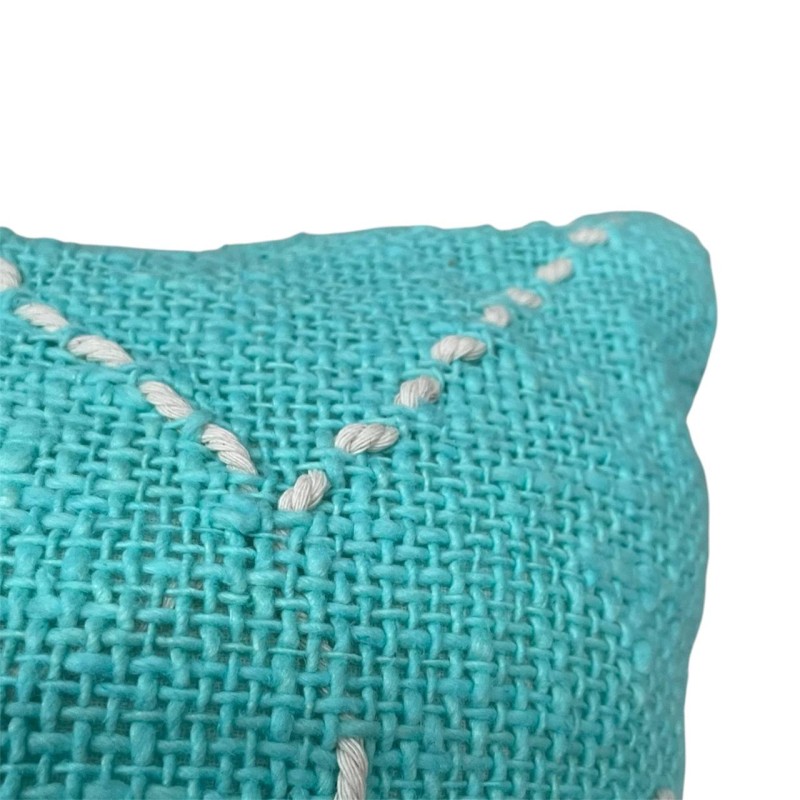 Handwoven Turquoise Embroidered Cushion Cover