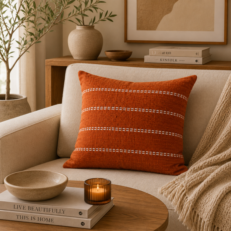 Terracotta Woven Stripe Cushion 
