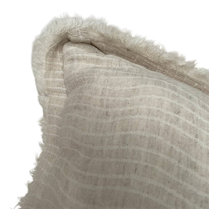 Ivory Textured Fringe Cushion 