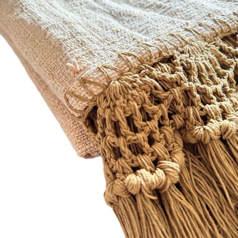Woven Throw Blanket with Crochet Fringe