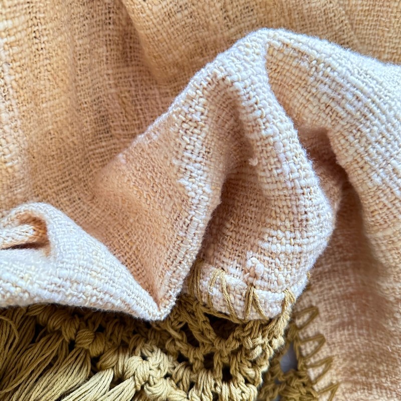 Woven Throw Blanket with Crochet Fringe