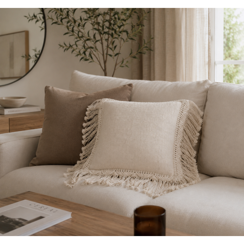 Handwoven Macramé Fringe Cushion Cover