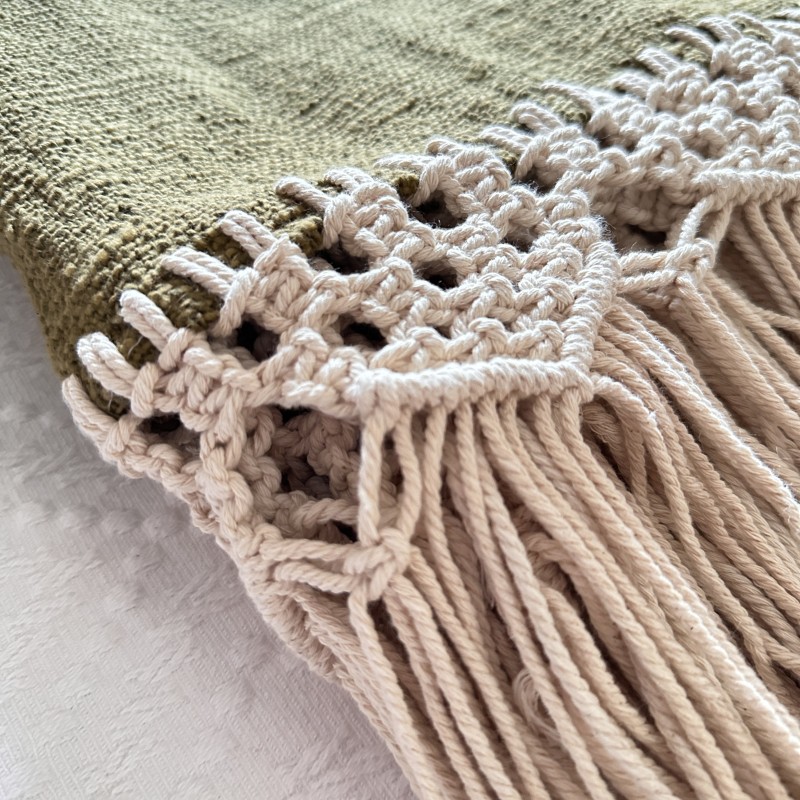 Woven Throw Blanket with Crochet Fringe