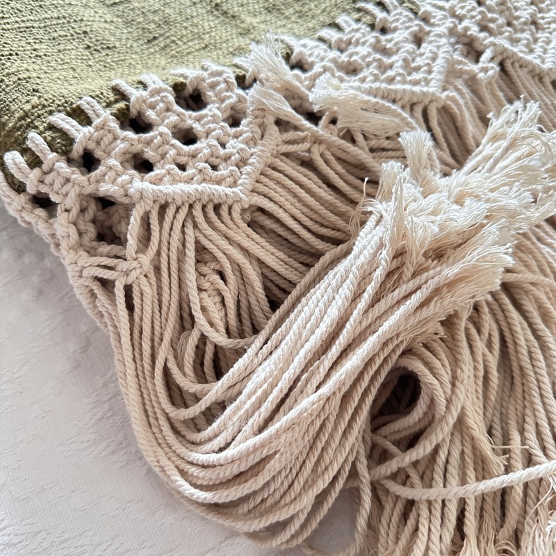 Woven Throw Blanket with Crochet Fringe