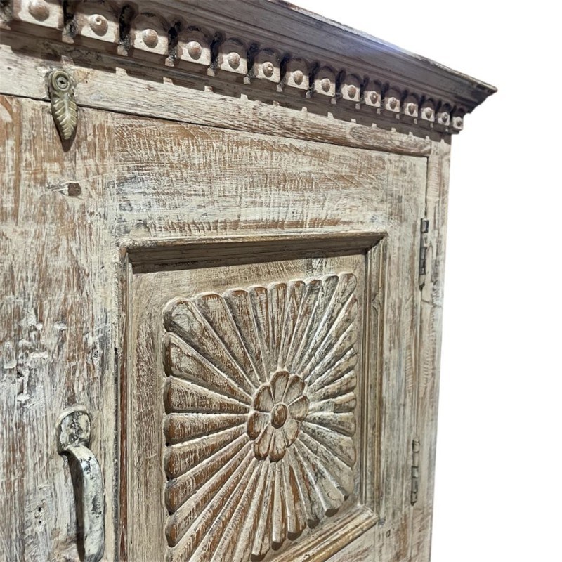Hand-Carved Antique Wooden Storage Cabinet