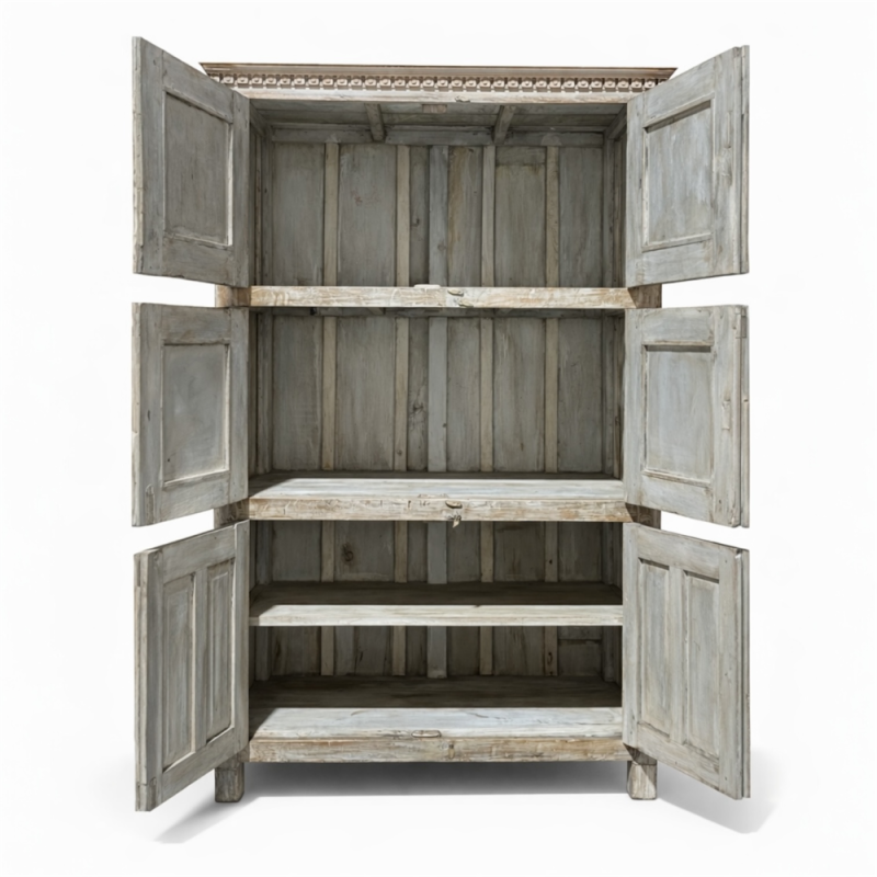 Hand-Carved Antique Wooden Storage Cabinet