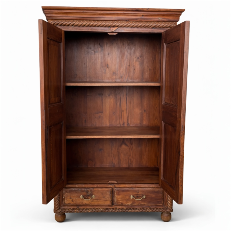 Antique Hand-Carved Wooden Wardrobe Cabinet