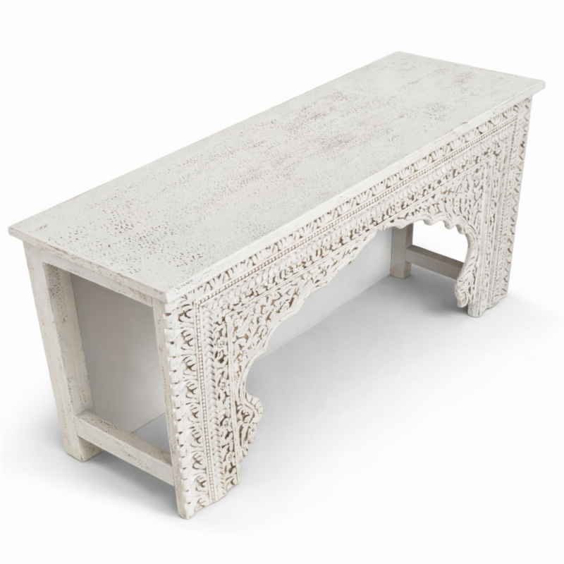 Hand-Carved White Wooden Console Table