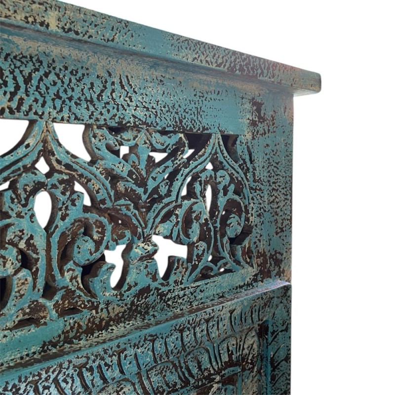 Hand-Carved Turquoise Arch Console Table