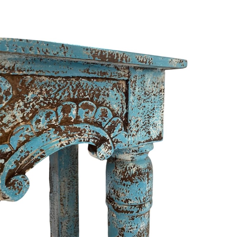 Hand-Carved Turquoise Console Table with Shelf