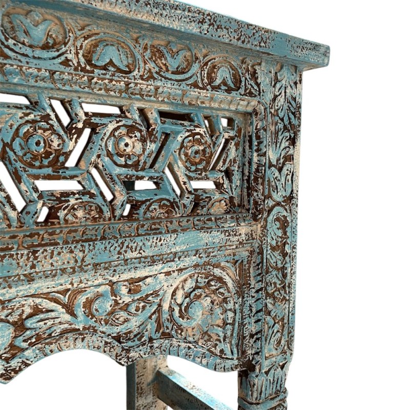 Hand-Carved Vintage Turquoise Console Table