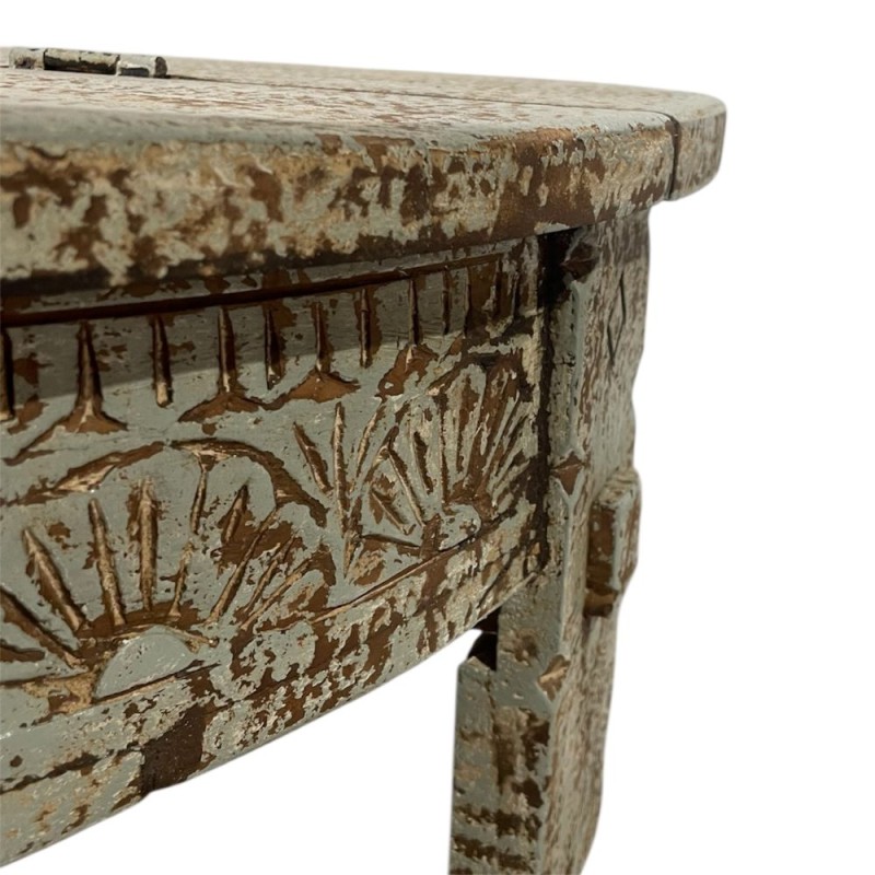 Hand-Carved Round Storage Coffee Table