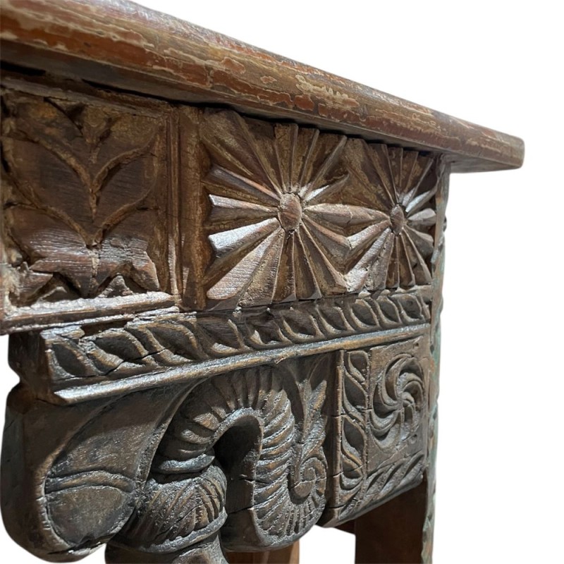 Hand-Carved Vintage Wooden Bench