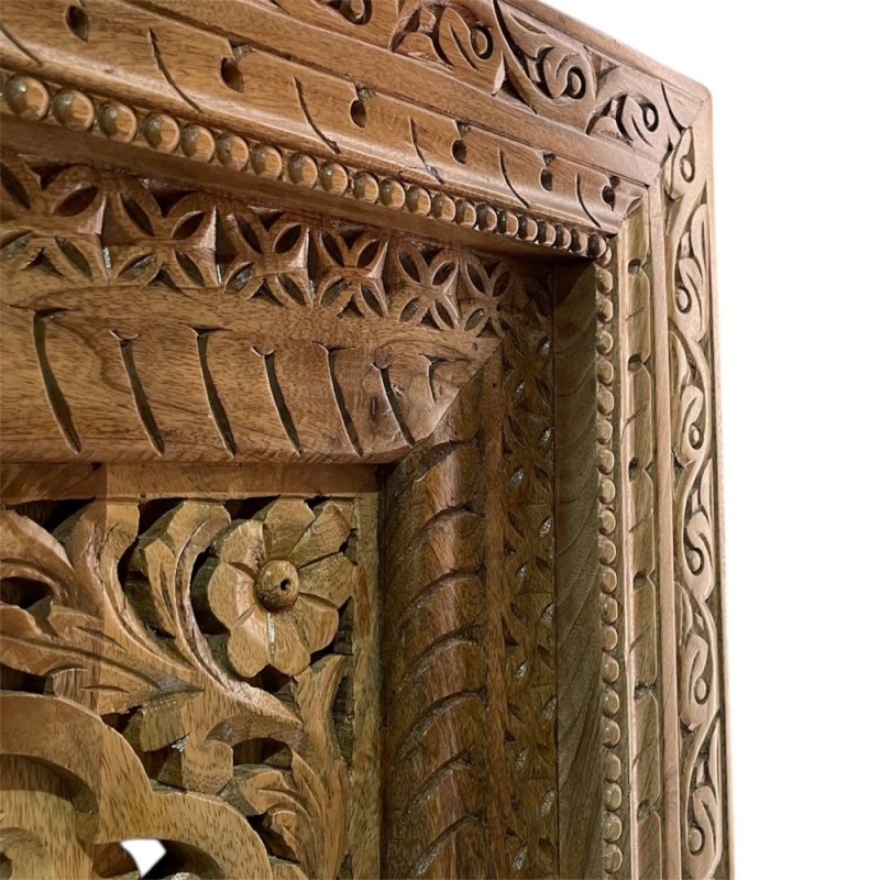 Hand-Carved Wooden Window Wall Panel