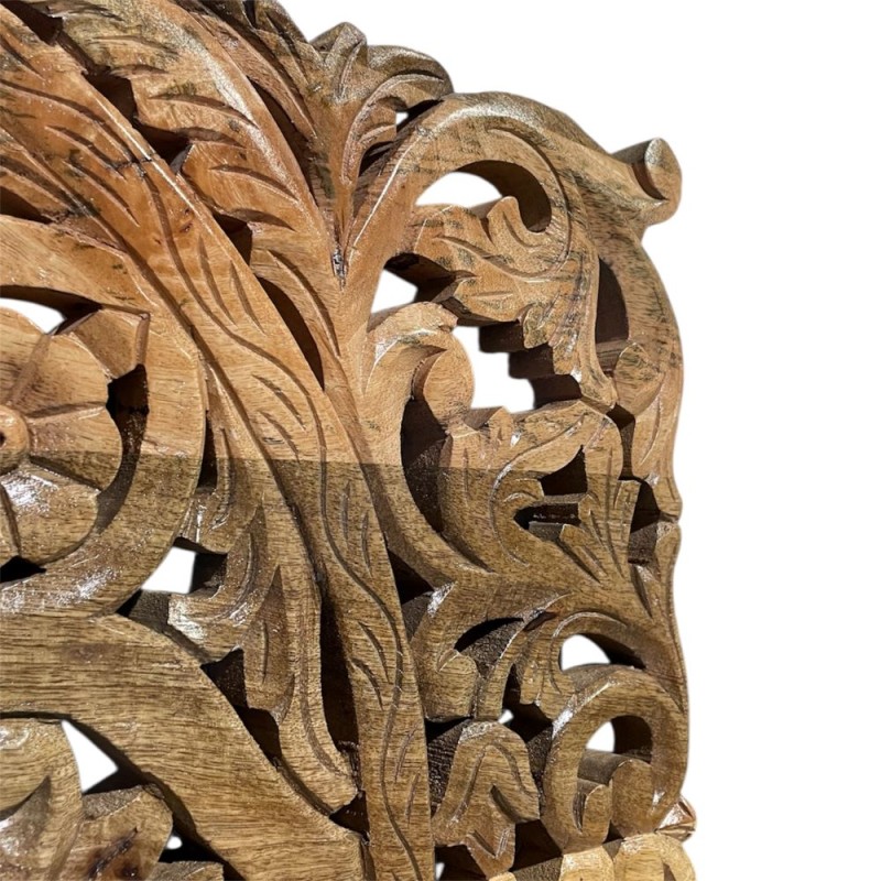 Hand-Carved Floral Wooden Wall Panel