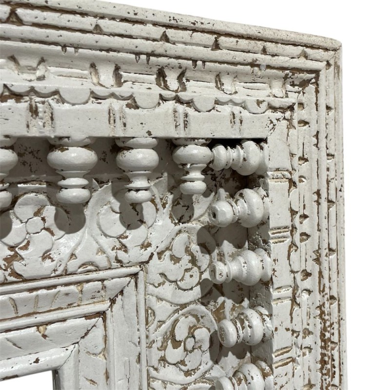 Carved White Wooden Mirror