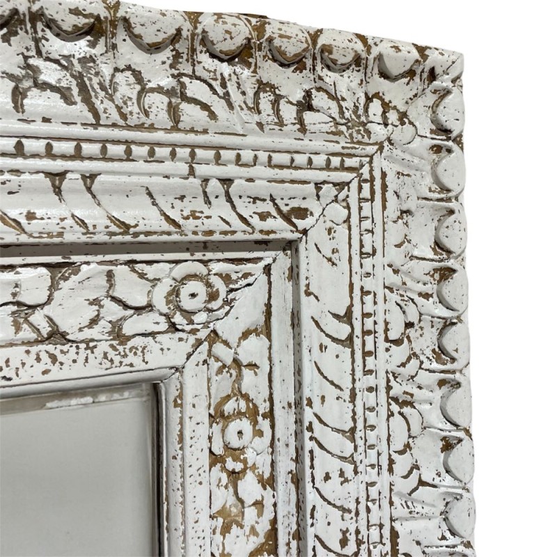 Distressed White Floral Mirror
