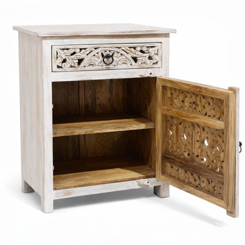 Hand-Carved Mandala Bedside Cabinet