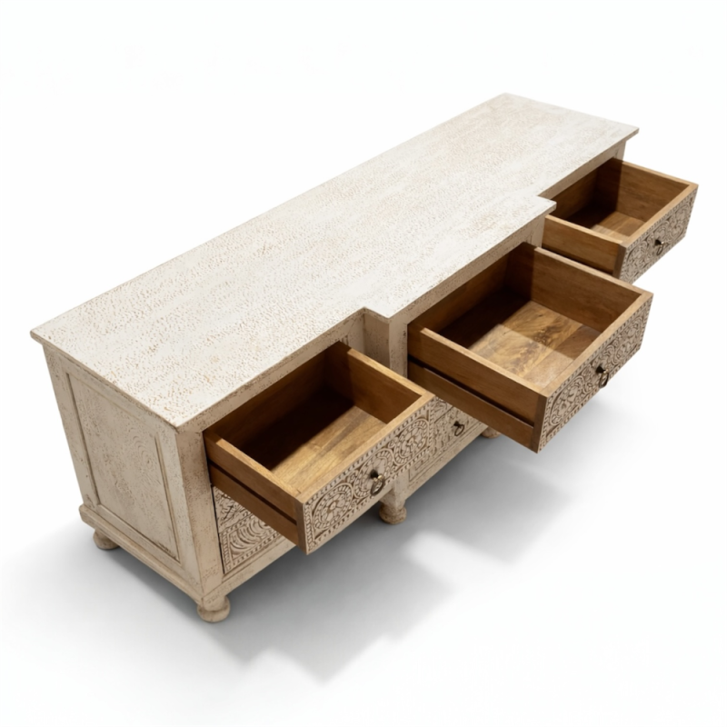 Carved White Drawer Sideboard