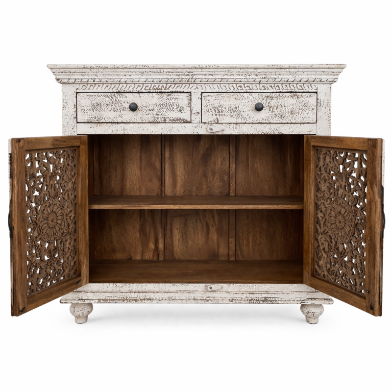 Distressed Carved Wooden Sideboard