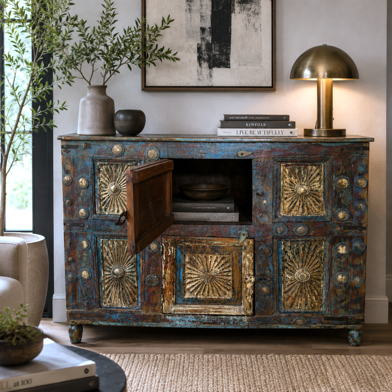 Vintage Distressed Blue Sideboard 