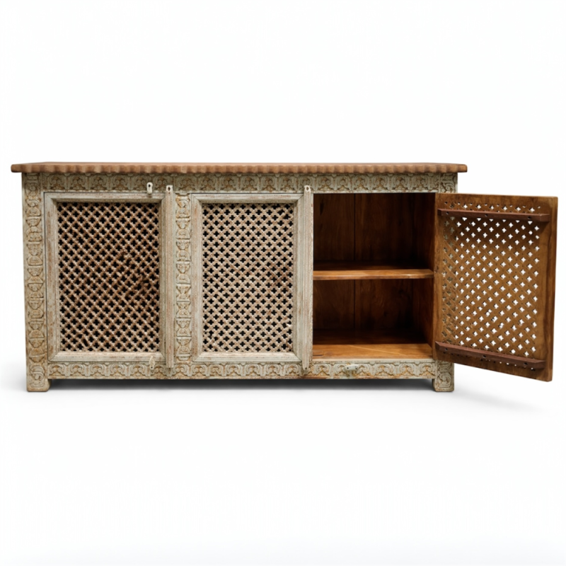Carved Lattice Wooden Sideboard