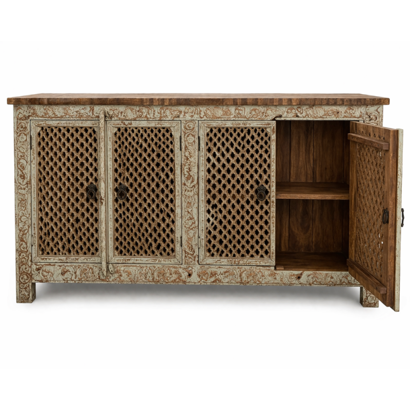 Carved Lattice Wooden Sideboard