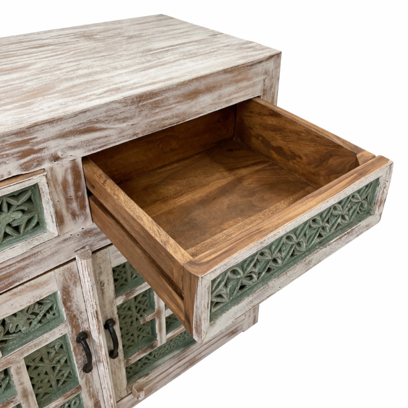 Carved Green Panel Sideboard