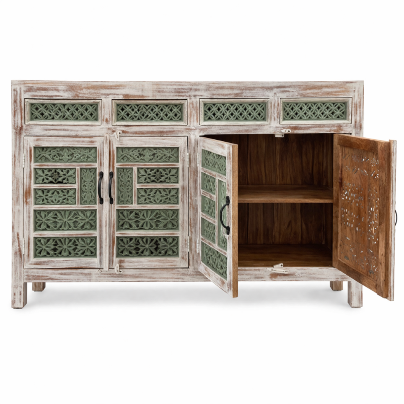 Carved Green Panel Sideboard