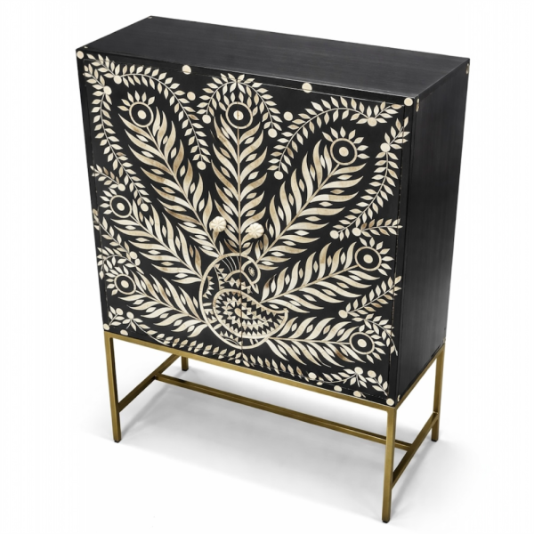 Bone Inlay Peacock Cabinet