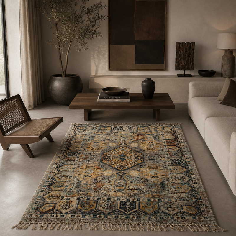 Handwoven Vintage-Style Medallion Area Rug