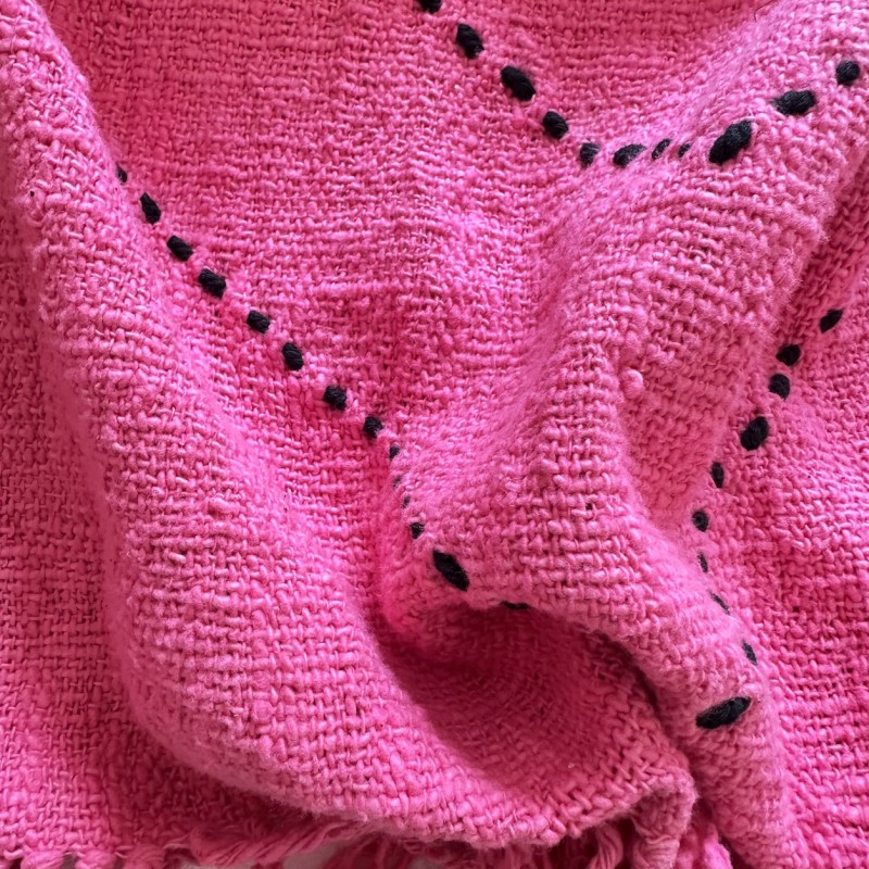 Handwoven Pink Tassel Throw