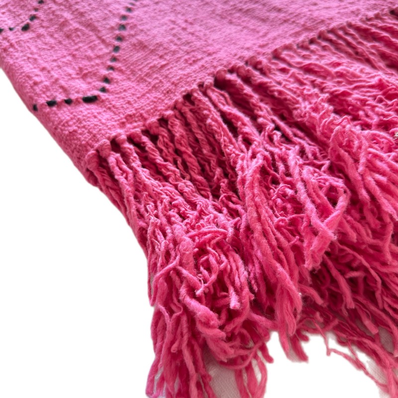 Handwoven Pink Tassel Throw