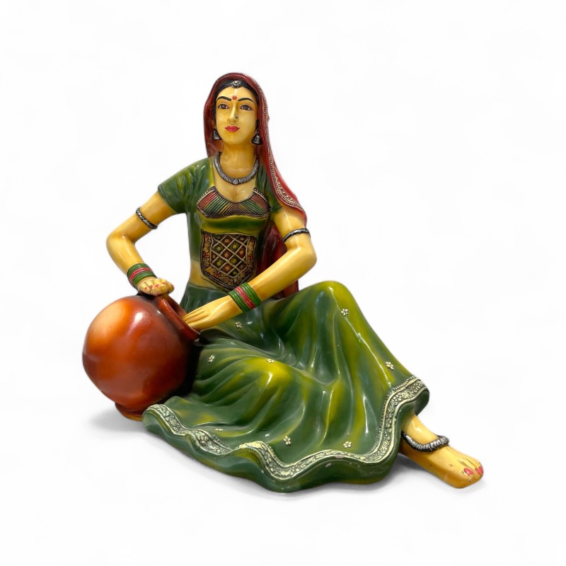 Seated Rajasthani Woman Figurine with Pot