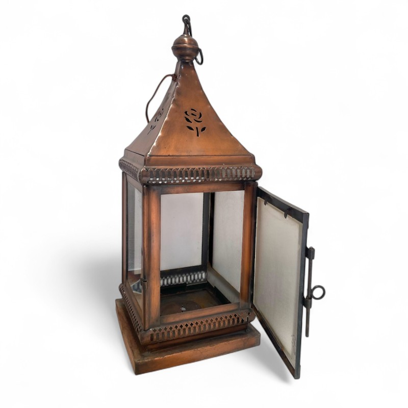 Vintage Copper Lantern with Glass Panels