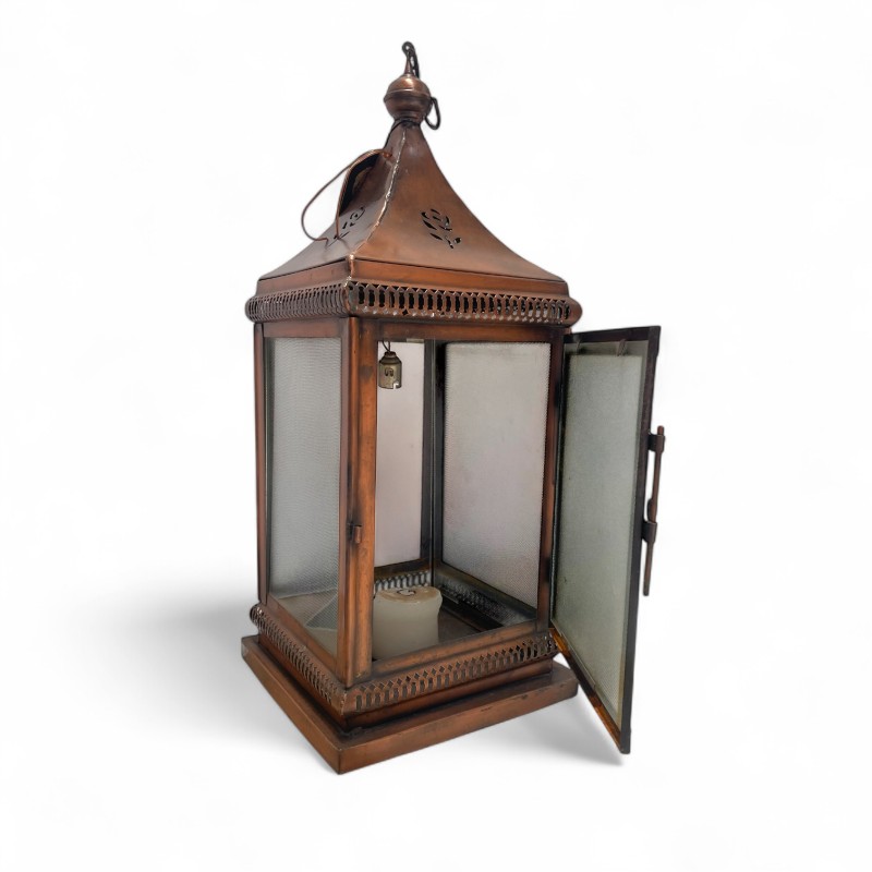 Vintage Copper Lantern with Glass Panels