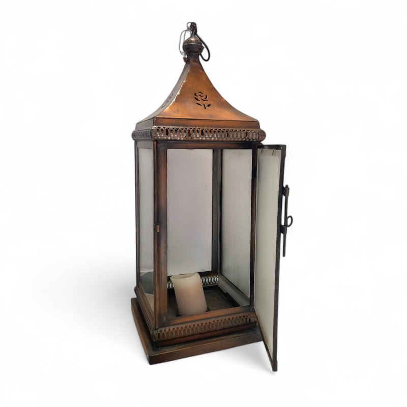 Vintage Copper Lantern with Glass Panels
