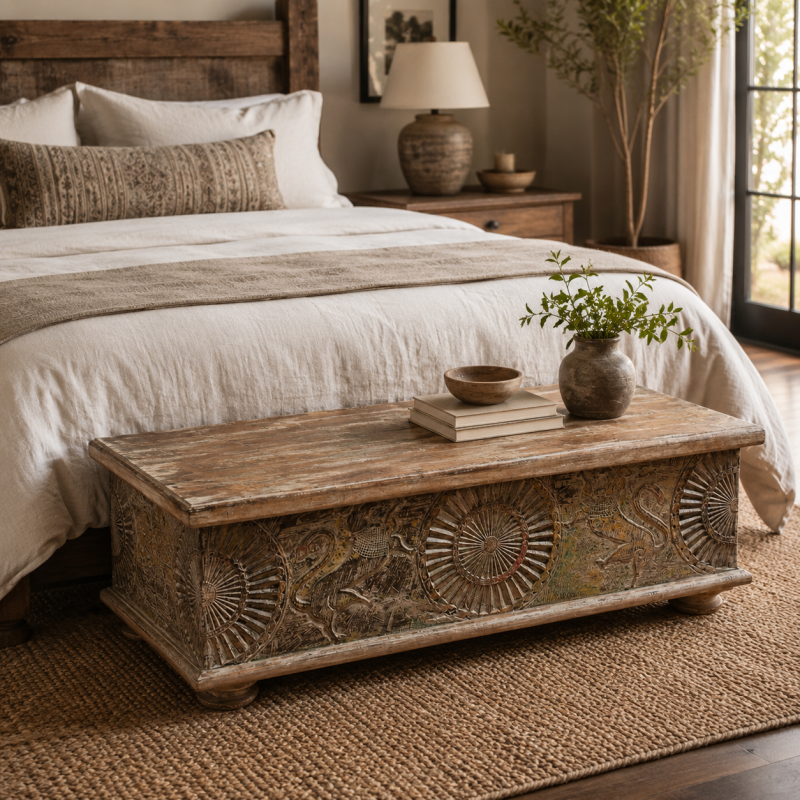 Hand-Carved Wooden Chest