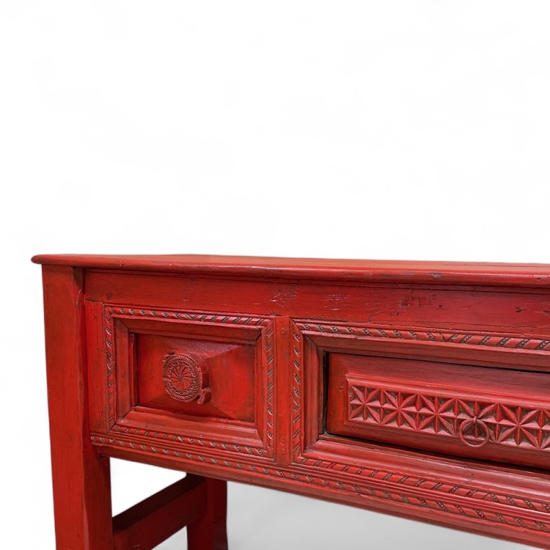 Hand-Carved Wooden Console Table