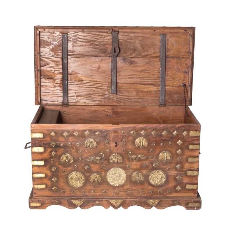 Old Wooden Trunk with Brass