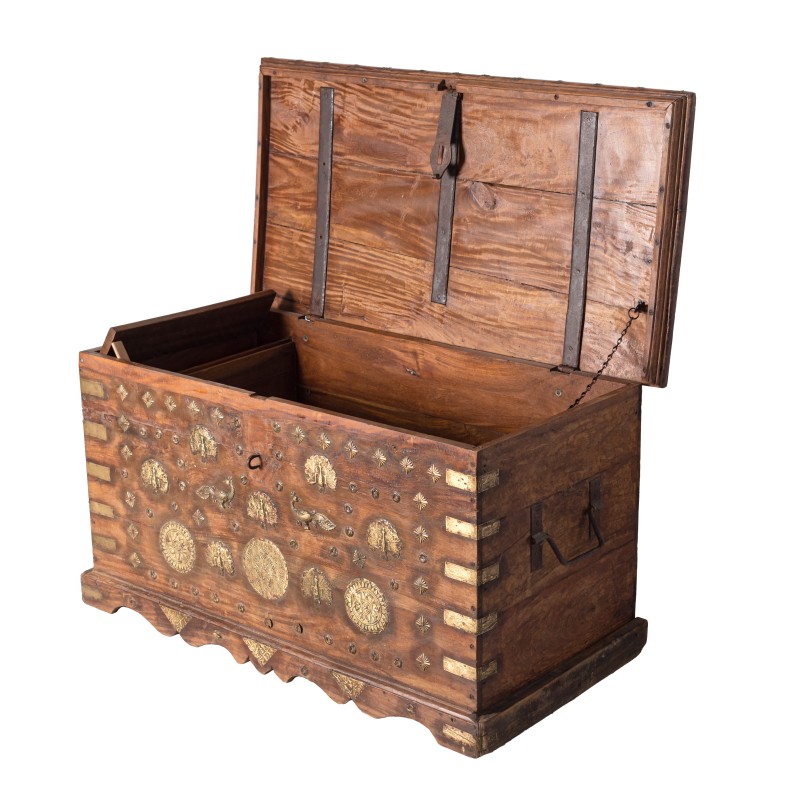Old Wooden Trunk with Brass