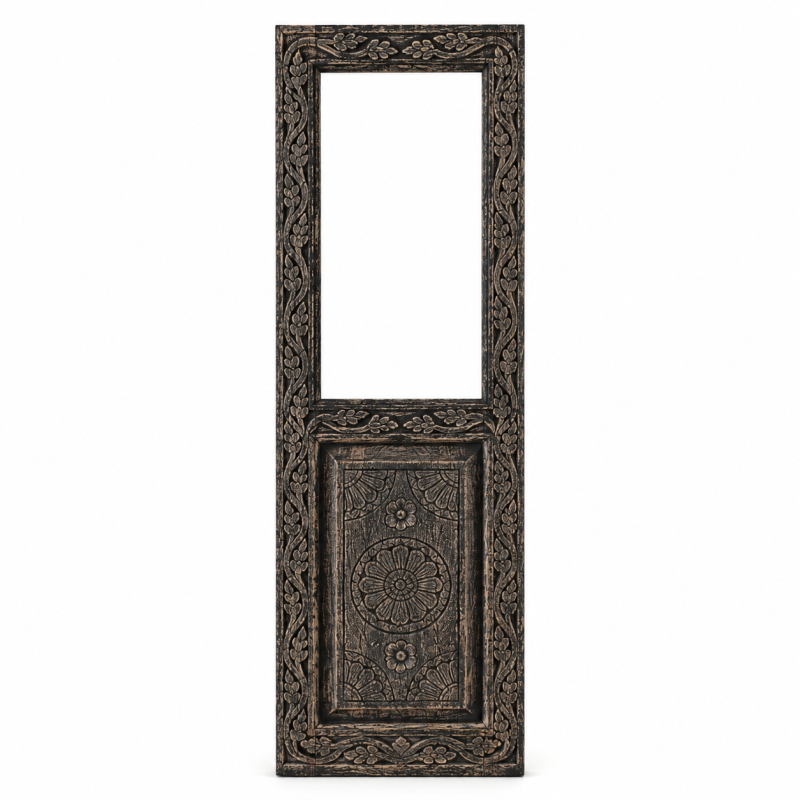 Narrow Carved Door Mirror – Dark Wood