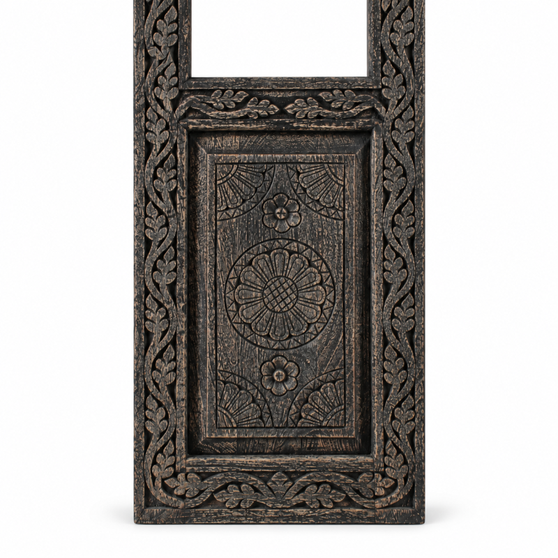 Narrow Carved Door Mirror – Dark Wood